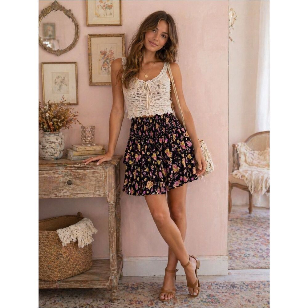 Rachel Zoe Black Floral Mini Skirt